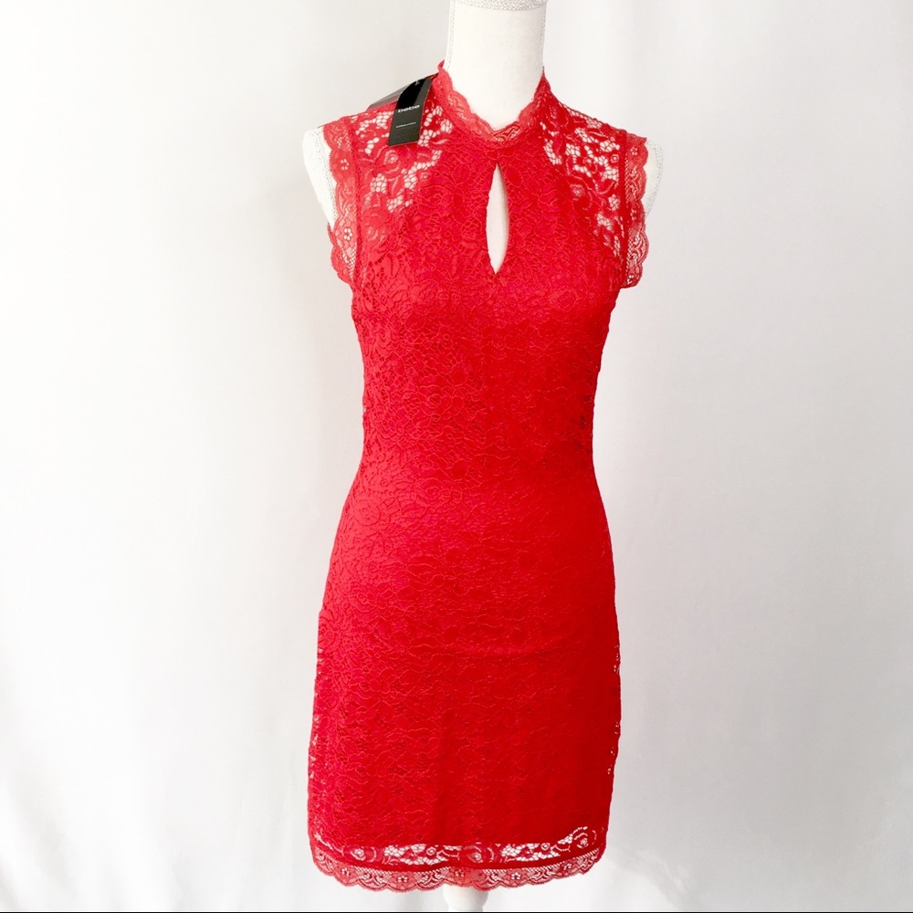 NWT Bebe Sexy Red Lace Dress